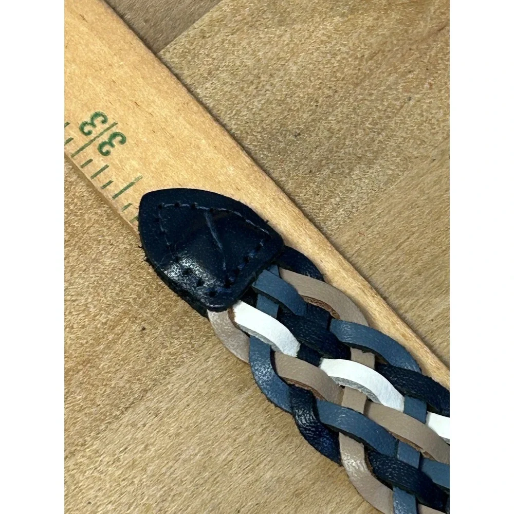 Bohemeian Belt Womens SM Multi Blue Tan White Braided Genuine Leather Woven Boho